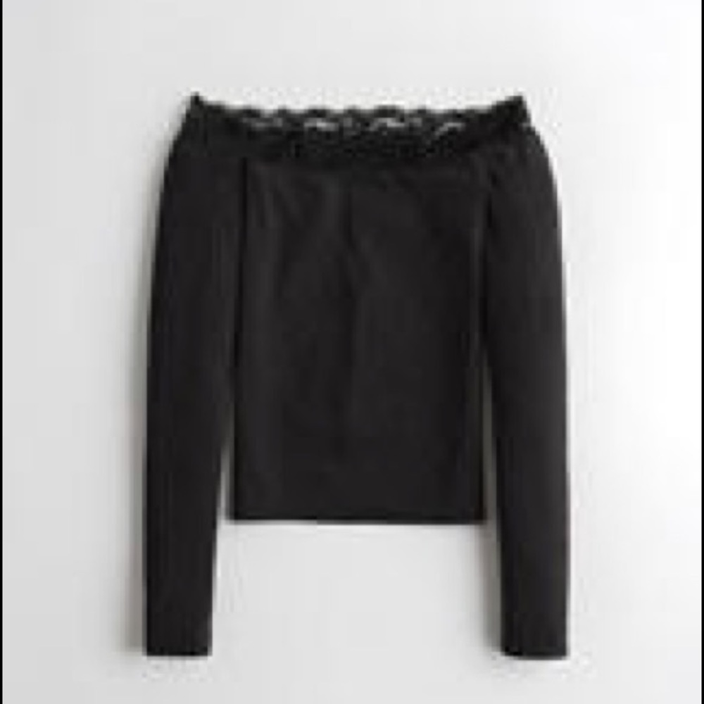 hollister off the shoulder black lace top